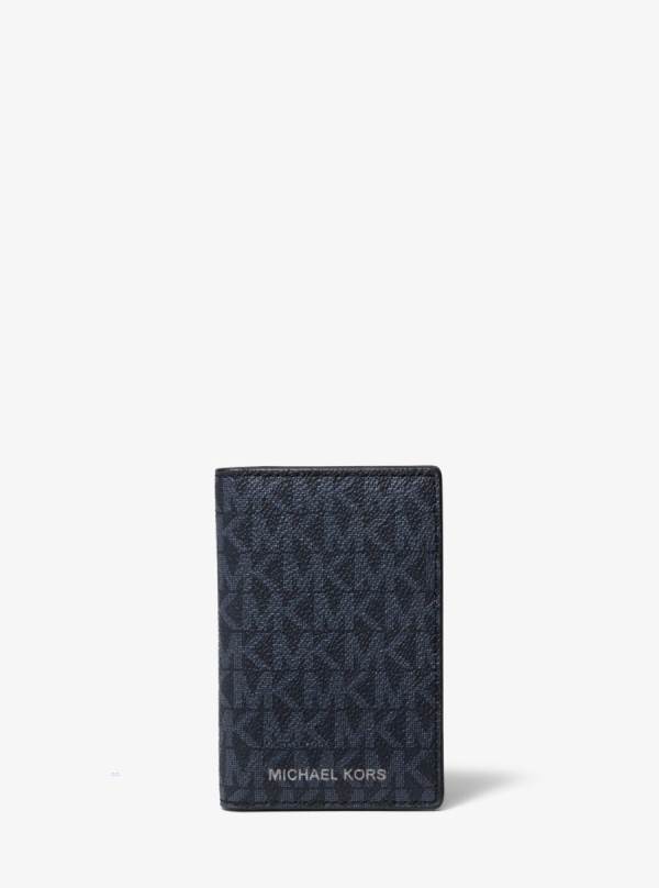 Panske Penazenky Michael Kors Hudson Logo Bi-Fold Card Case Modre - Doplnky Michael Kors Lacne | OWKNJ-3467
